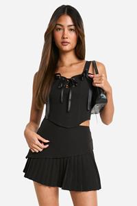 Boohoo Geweven Geplooide Mini Tennis Rok Met Laagjes, Black