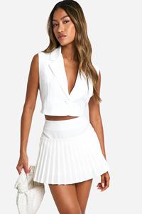 Boohoo Geweven Geplooid Mini Tennis Rokje, Cream