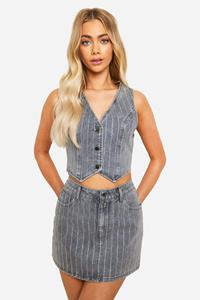 Boohoo Mini Spijkerrokje Met Steentjes, Dark Grey