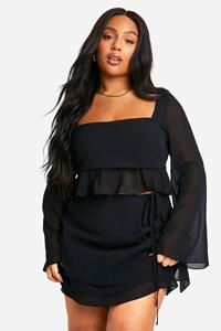 Boohoo Plus Chiffon Rok Met Geplooide Zoom, Black