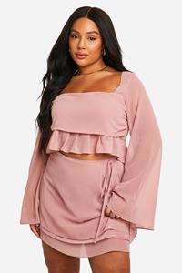 Boohoo Plus Chiffon Rok Met Geplooide Zoom, Dusty Pink