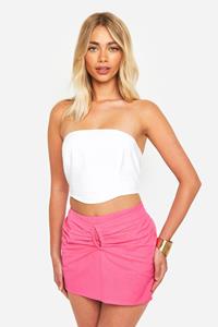 Boohoo Linnen Mini Rokje Met Uitsnijding, Hot Pink