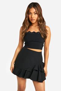 Boohoo Petite Geweven Mini Rokje Met Geplooide Zoom, Black