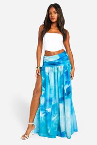 Boohoo Geplooide Abstracte Chiffon Maxi Rok, Blue