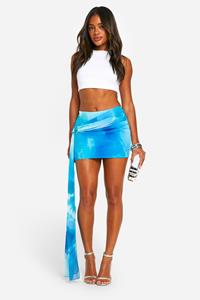 Boohoo Gedrapeerd Abstract Chiffon Mini Rokje, Blue