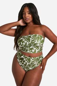 Boohoo Plus Abstracte Bandeau Bikini, Green