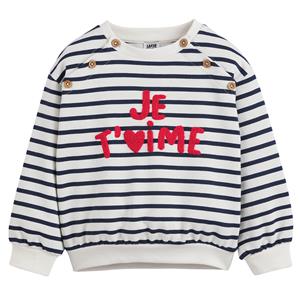 LA REDOUTE COLLECTIONS Sweater met knoopsluiting, gestreept en tekst, molton