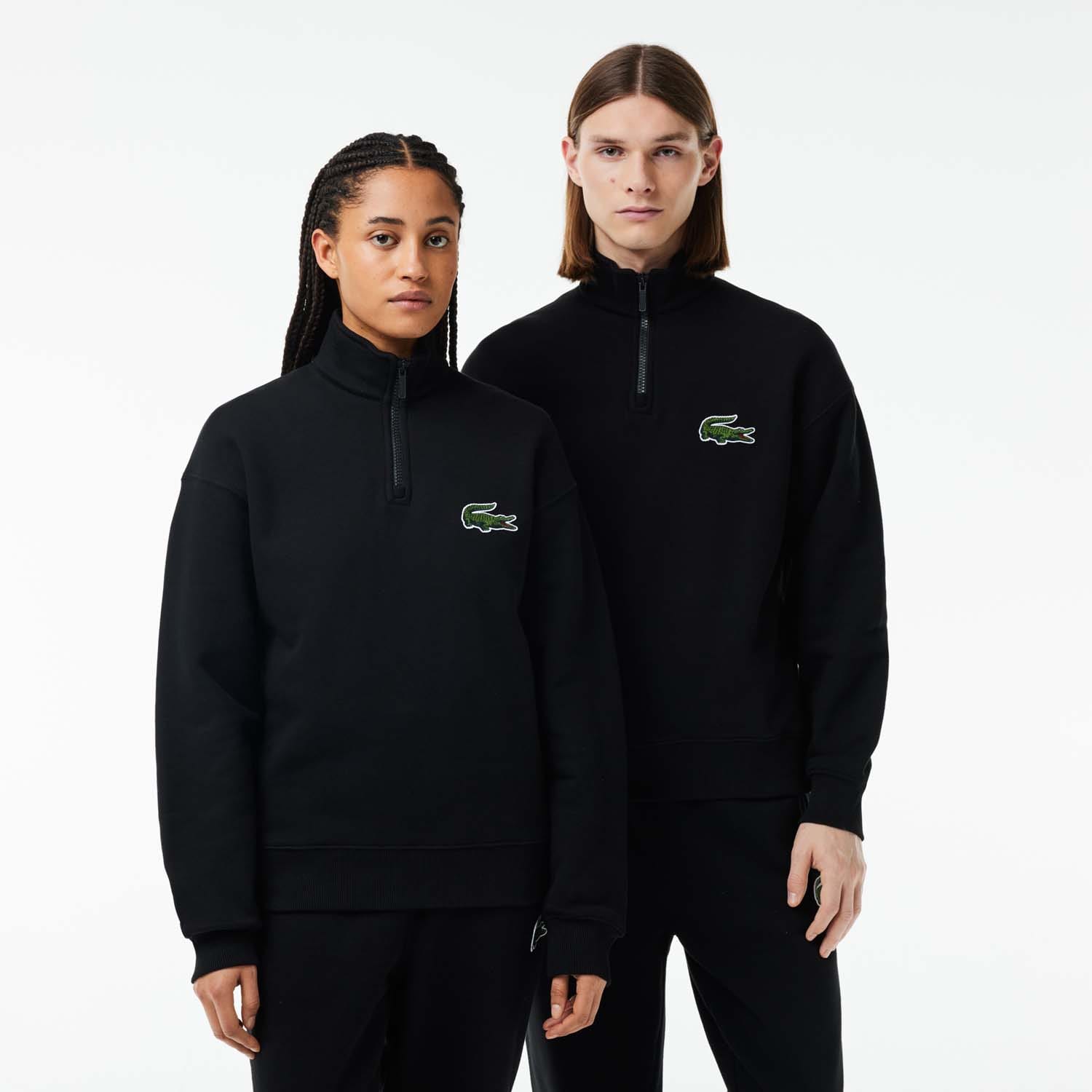 Unisex Lacoste Loose Fit High Neck Sweatshirt in Black