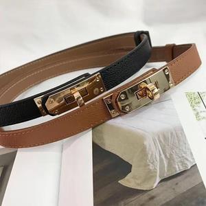 NATAWA New Fashion Retro Genuine Leather Adjustable Gold Buckle Belt Women Thin Cowskin Belts Female Jeans Dress Waistband