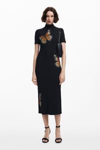 Desigual Slim midi jurk met vlinders - BLACK