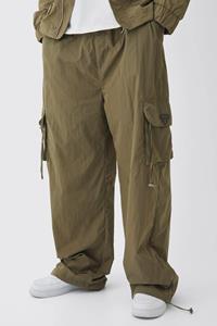 Boohoo Tall Gekreukelde Nylon Cargo Parachute Broek In Khaki, Khaki