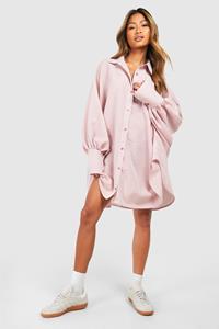 Boohoo Oversized Gestreepte Blouse Jurk Met Textuur En Vleermuismouwen, Camel