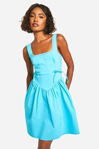 Boohoo Tall Bengaline Mini Jurk Met Korset Detail En Kanten Zoom, Turquoise