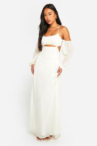 Boohoo Bloemenprint Maxi Jurk Met Ruches, Ivory