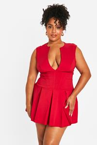 Boohoo Plus Jurk Met Korset Detail, Laag Decolleté En Geplooide Zoom, Red