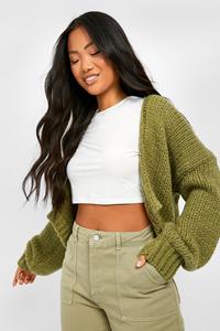 Boohoo Petite Dikke Gebreide Premium Cardigan, Light Khaki