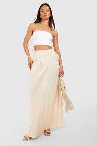 Boohoo Tall Linnen Maxi Rok Met Zakken, Stone