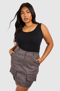 Boohoo Plus Mini Rokje Met Cargo Zakken, Charcoal