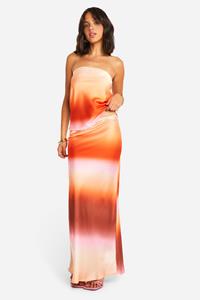 Boohoo Monochrome Satijnen Ombre Long Line Bandeau Top En Maxi Rok, Orange