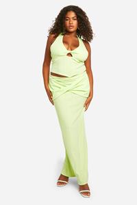 Boohoo Plus Gedraaide Top En Rok Set, Lime