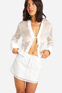 Boohoo Gestreept Mini Rokje, White