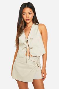 Boohoo Bengaline Wrap Tie Mini Skirt, Stone