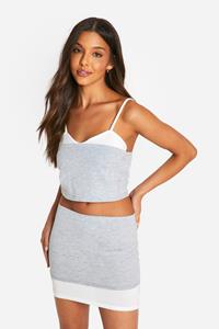 Boohoo Contrasterend Mini Rokje Met Dubbele Lagen, Grey Marl