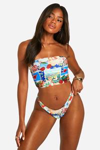 Boohoo Hoog Uitgesneden Ansichtkaart Bikini Broekje, Multi