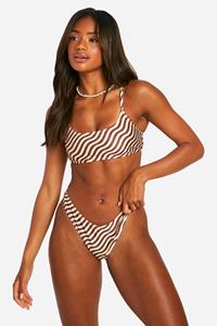 Boohoo Mix & Match Hoog Uitgesneden Bikini Broekje Met Golvende Print, Multi