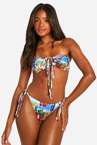 Boohoo Ansichtkaart Bikini Broekje Met Zijstrikjes, Multi