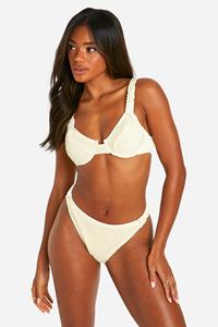 Boohoo Gekreukelde Geknoopte Premium Bikini Top Met Beugel, Cream