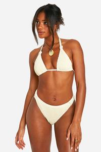 Boohoo Gekreukelde Geknoopte Premium Bikini Top, Cream