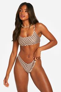 Boohoo Mix & Match Bikini Top Met Golvende Print, Brown