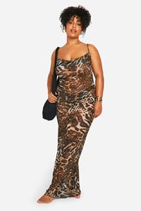 Boohoo Plus Leopard Cowl Neck Maxi Beach Dress, Leopard