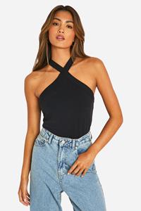 Boohoo Extreme Crop Top Met Racer Hals, Black