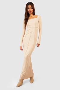 Boohoo Tall Maxi Jurk Met Naaddetail En Vierkante Hals, Stone