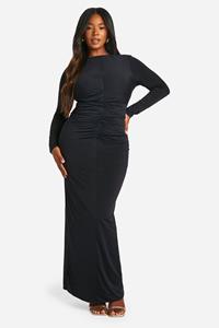 Boohoo Plus Double Slinky Ruched Maxi Dress, Black