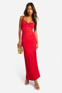 Boohoo Matte Strakke Premium Maxi Jurk Met Geplooide Buste, Red