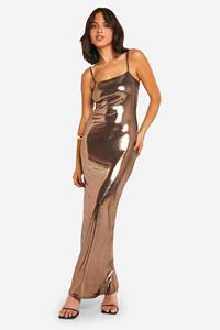 Boohoo Bronzen Metallic Maxi Jurk Met Bandjes, Bronze