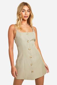 Boohoo Getailleerde Mini Jurk Met Nephoornen Knopen, Khaki