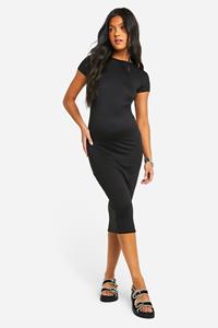 Boohoo Zwangerschap Super Zachte Midaxi Jurk Met Korte Mouwen, Black