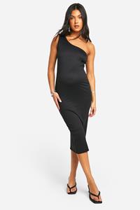 Boohoo Maternity One Shoulder Super Soft Midaxi Dress, Black