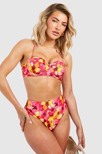 Boohoo Tropische Gewatteerde Bikini Top Met Beugel, Pink