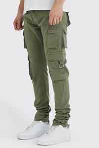 Boohoo Tall Stacked Skinny Fit Cargo Broek Met Tailleband, Olive