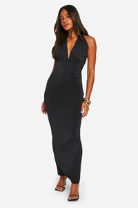 Boohoo Slinky Plunge Maxi Dress, Black