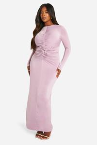 Boohoo Plus Double Slinky Ruched Maxi Dress, Mauve