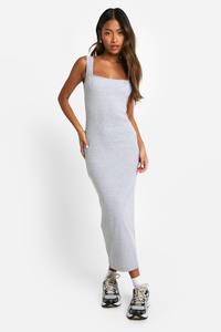 Boohoo Geribbelde Basic Maxi Jurk Met Vierkante Hals, Grey Marl