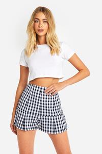 Boohoo Gekreukeld Geplooid Gingham Mini Rokje, Black