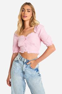 Boohoo Gingham Crop Top Met Geplooide Zoom En Pofmouwen, Pink