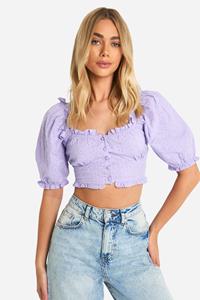 Boohoo Broderie Melkmeisjes Crop Top Met Pofmouwen, Lilac